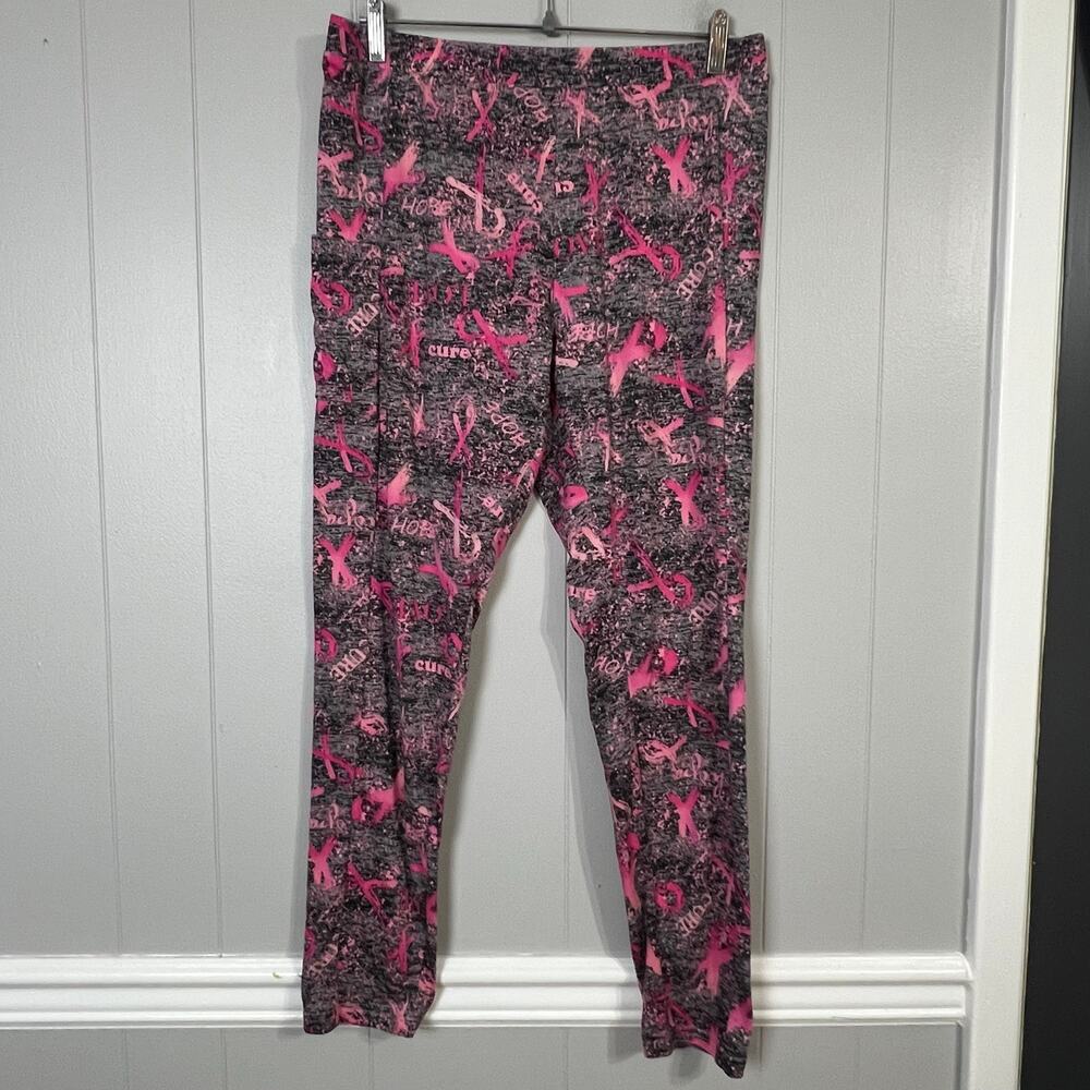 Chances R Leggings 1X Pink Breast Cancer Awareness Ribbon Women’s Plus Stretch